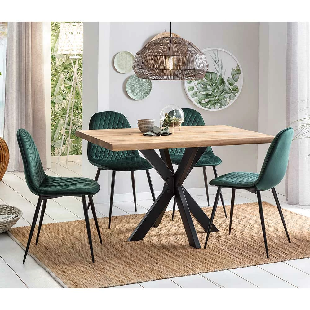 Auslauf ✨ 4 Personen Essgruppe In Eiche & Grün - Vledona (fünfteilig) ? 1 Auslauf ✨ 4 Personen Essgruppe In Eiche & Grün - Vledona (fünfteilig) ?