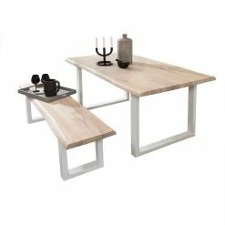 Brandneu ✔️ Baumkante Esstisch & Bank In White Wash - Tilveta (zweiteilig) ?