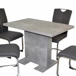 Bestpreis ? Betonoptik Tisch & Freischwinger - Highlamp (fünfteilig) ? -Cassna shop betonoptik tisch freischwinger in grau kunstleder chrom highlamp 02