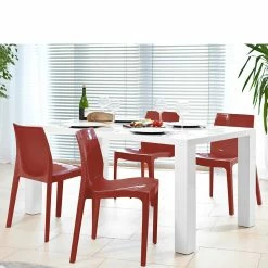 Blitzangebot ? Design Tischgruppe In Weiß HG & Rot - Jonida (fünfteilig) ⭐ -Cassna shop design tischgruppe in weiss hg rot fuer vier personen jonida 01