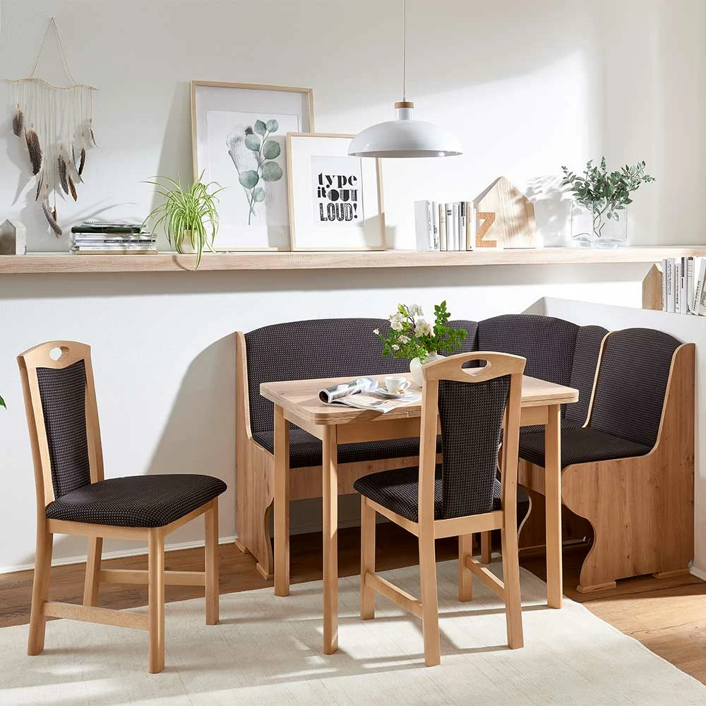 Großhandel ? Eckbank Set In Wildeiche & Dunkelbraun - Ruberta (vierteilig) ? 1 Großhandel ? Eckbank Set In Wildeiche & Dunkelbraun - Ruberta (vierteilig) ?