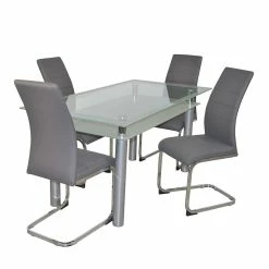 Coupon ✨ Essgruppe Mit Glastisch & Schwingstühlen - Baryma (fünfteilig) ⌛