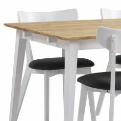 Schlussverkauf ? Esstisch In Weiß Eiche & Stühle - Vanira (fünfteilig) ? -Cassna shop esstisch in weiss eiche stuehle in weiss stoff grau vanira 02