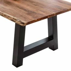 Auslauf ? Esstischgruppe Sadello Mit Baumkanten Tisch Und Bank (sechsteilig) ? -Cassna shop esstischgruppe baumkanten tisch und bank akazie massiv schwarze kunstleder stuehle 6 teilig sadello 04