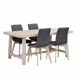 Budget ? Esszimmer 4-Personen Gruppe White Wash - Dioca (fünfteilig) ✔️ -Cassna shop esszimmer 4 personen gruppe white wash eiche stoff dunkelgrau dioca 01