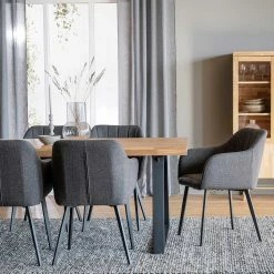 Coupon ✔️ Esszimmer Esstisch & 6 Armlehnstühle - Berty (siebenteilig) ⭐ -Cassna shop esszimmer esstisch 6 armlehnstuehle in grau stoff schwarz metall berty 02