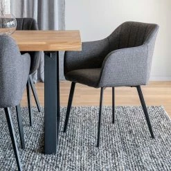 Coupon ✔️ Esszimmer Esstisch & 6 Armlehnstühle - Berty (siebenteilig) ⭐ -Cassna shop esszimmer esstisch 6 armlehnstuehle in grau stoff schwarz metall berty 03