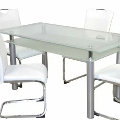 Bestpreis ? Esszimmertisch Mit Glasplatte & Stühle - Chepter (fünfteilig) ? -Cassna shop esszimmertisch mit glasplatte stuehle freischwinger im set chepter 02