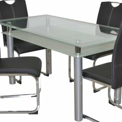 Aktion ? Glastisch & Freischwinger Stühle - Zaparony (fünfteilig) ? -Cassna shop glastisch freischwinger stuehle in modernem design zaparony 02