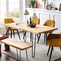 Coupon ? Hairpin Legs Tisch & Bank Plus 4 Stühle - Yordyn (sechsteilig) ? -Cassna shop hairpin legs tisch bank plus 4 stuehle in gelb microfaser yordyn 02