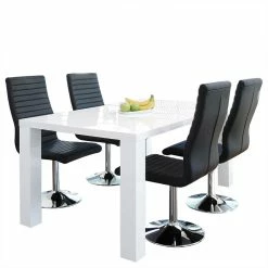 Top 10 ? Hochglanztisch Weiß & Drehstühle Schwarz - Curt (fünfteilig) ?