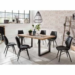 Großhandel ? Loft Esstischgruppe Rondini Kunstleder Stühle Schwarz (siebenteilig) ⭐