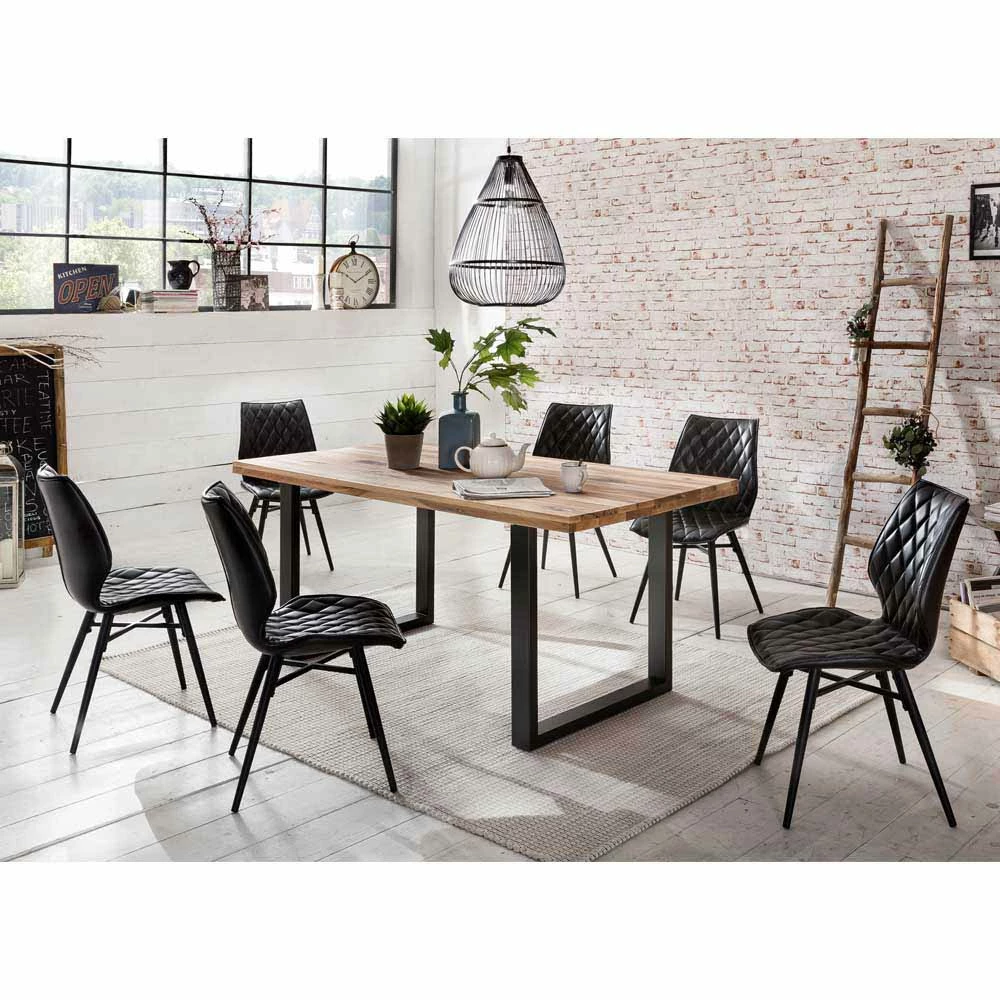 Großhandel ? Loft Esstischgruppe Rondini Kunstleder Stühle Schwarz (siebenteilig) ⭐ 1 Großhandel ? Loft Esstischgruppe Rondini Kunstleder Stühle Schwarz (siebenteilig) ⭐