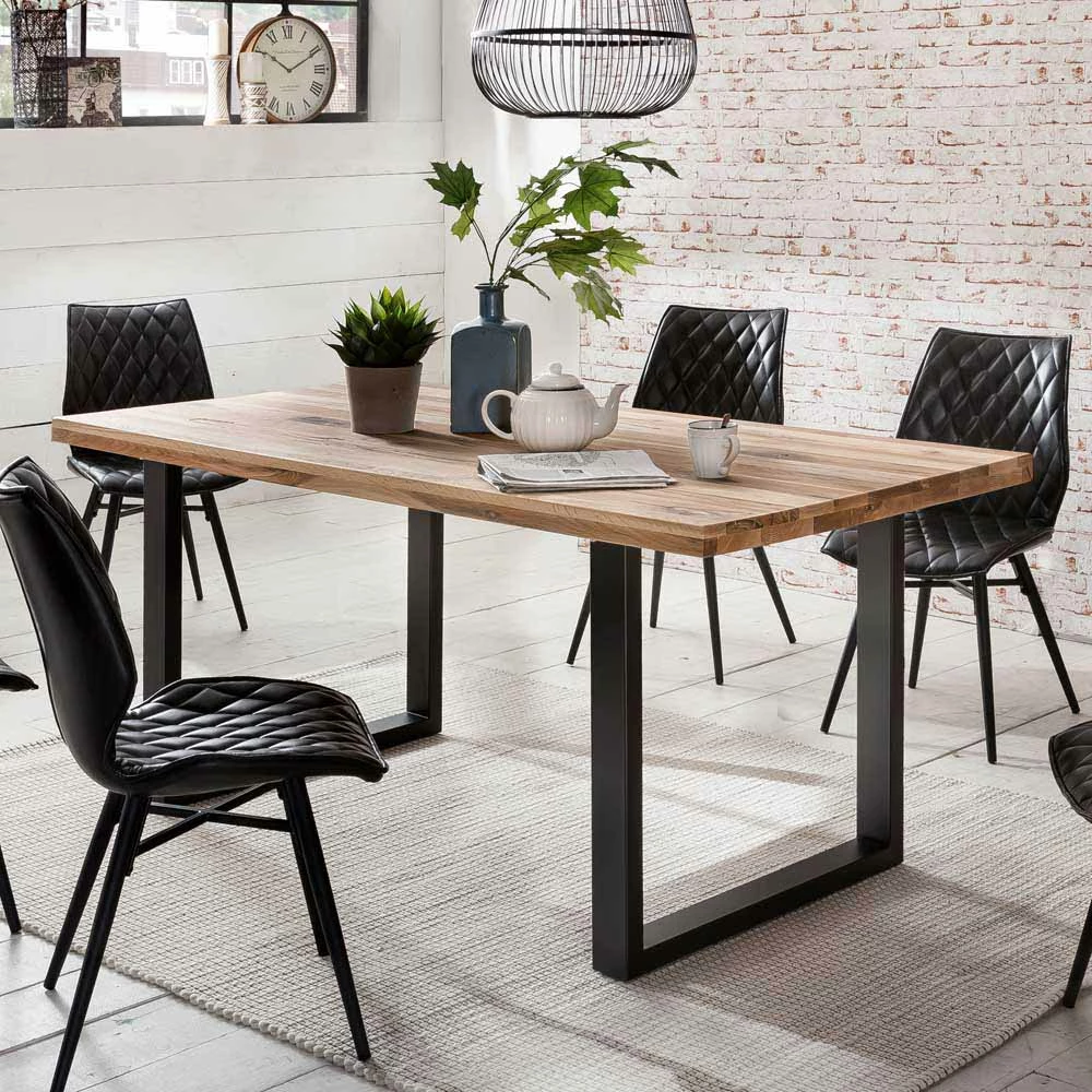 Großhandel ? Loft Esstischgruppe Rondini Kunstleder Stühle Schwarz (siebenteilig) ⭐ 2 Großhandel ? Loft Esstischgruppe Rondini Kunstleder Stühle Schwarz (siebenteilig) ⭐ – Bild 2