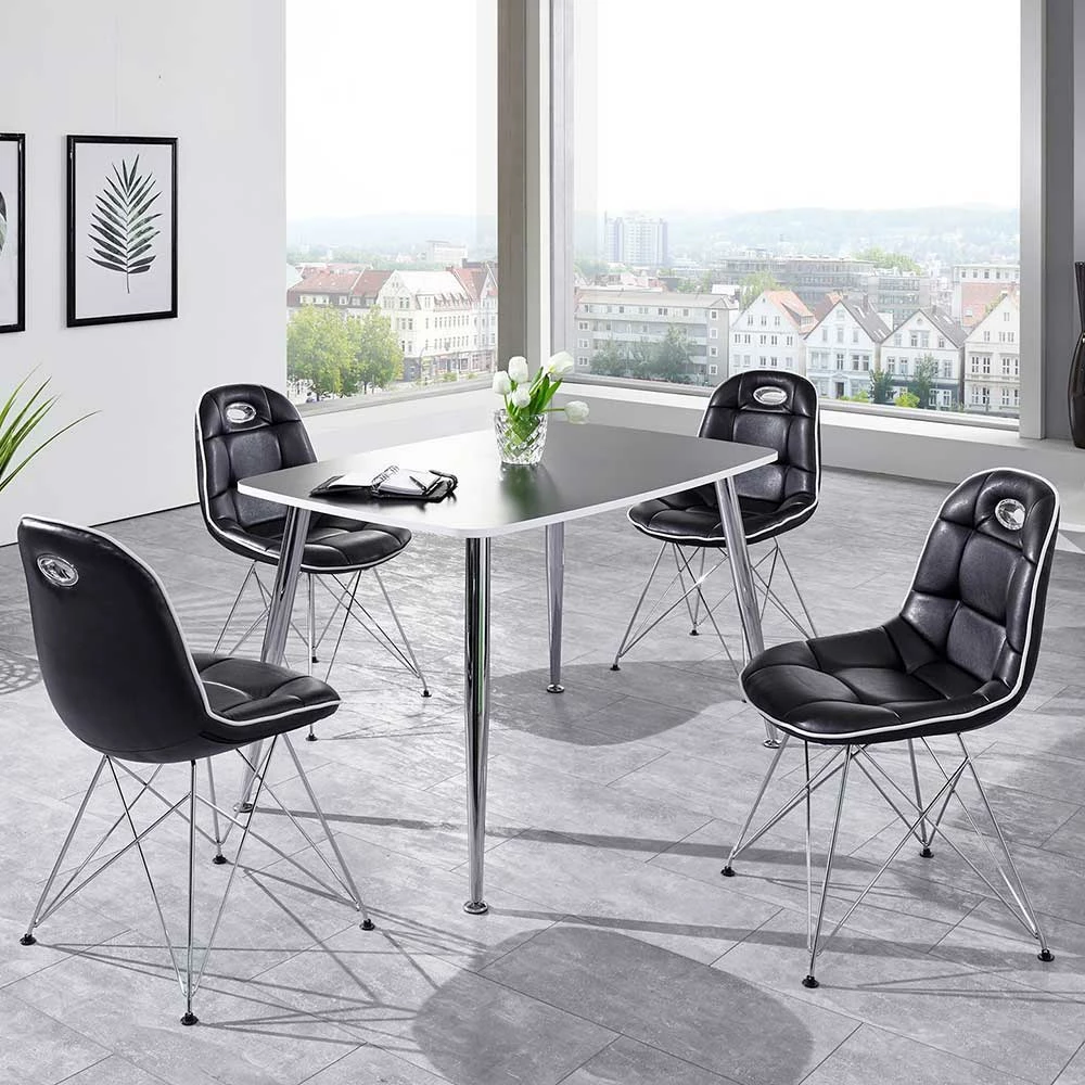 Neu ? Loft Tischgruppe In Schwarz Weiß Wancora Mit Schalenstühlen (fünfteilig) ? 1 Neu ? Loft Tischgruppe In Schwarz Weiß Wancora Mit Schalenstühlen (fünfteilig) ?