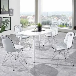 Auslauf ? Moderne Essgruppe In Weiß Wancora Mit Polsterstühlen (fünfteilig) ?