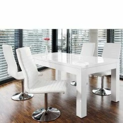 Großhandel ? Moderne Essgruppe Mit 4 Drehstühlen - Baiamare (fünfteilig) ? -Cassna shop moderne essgruppe mit 4 drehstuehlen in weiss chrom baiamare 01