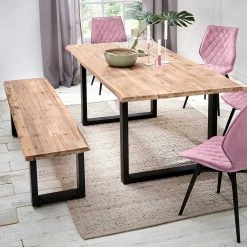 Aktion ? Moderne Tischgruppe Mit Bank - Ladicia (sechsteilig) ? -Cassna shop moderne tischgruppe mit bank aus akazie 4 stuehle rosa ladicia 05