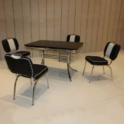 Bestpreis ? Retro Tischgruppe Schwarz Weiß Barataria American Diner (fünfteilig) ? -Cassna shop retro tischgruppe schwarz weiss american diner barataria 02
