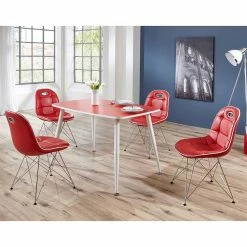 Am billigsten ? Rote Tischgruppe Wancora Mit Design Stühlen Kunstleder (fünfteilig) ?