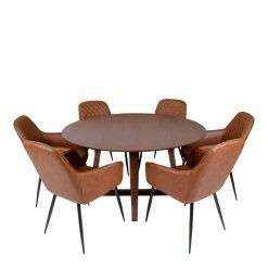 Schlussverkauf ? Runde Design Tischgruppe In Braun - Annescu (siebenteilig) ✔️