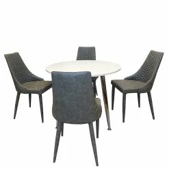 Bestpreis ? Runde Tischgruppe Woodstock Mit Kunstleder Polsterstühlen Grau (fünfteilig) ? 5 Bestpreis ? Runde Tischgruppe Woodstock Mit Kunstleder Polsterstühlen Grau (fünfteilig) ? -Cassna shop runde tischgruppe mit kunstleder polsterstuehlen grau woodstock 01