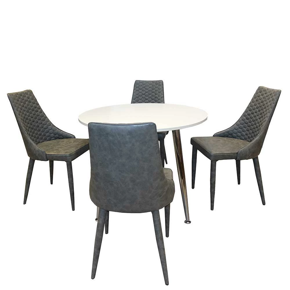 Bestpreis ? Runde Tischgruppe Woodstock Mit Kunstleder Polsterstühlen Grau (fünfteilig) ? 2 Bestpreis ? Runde Tischgruppe Woodstock Mit Kunstleder Polsterstühlen Grau (fünfteilig) ? – Bild 2
