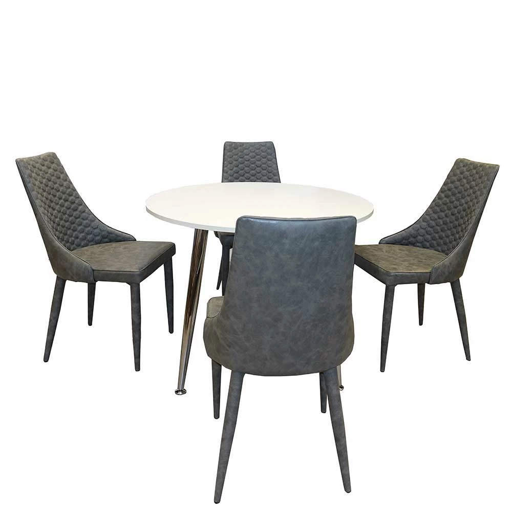Bestpreis ? Runde Tischgruppe Woodstock Mit Kunstleder Polsterstühlen Grau (fünfteilig) ? 1 Bestpreis ? Runde Tischgruppe Woodstock Mit Kunstleder Polsterstühlen Grau (fünfteilig) ?