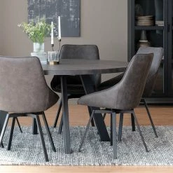 Beste Bewertungen von ? Runder Esstisch Mit Stühlen - Namac (siebenteilig) ? -Cassna shop runder esstisch mit stuehlen in eiche dunkel grau schwarz namac 02