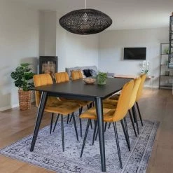 Blitzangebot ⭐ Schwarzer Ausziehtisch & Gelbe Stühle - Vigadru (siebenteilig) ?