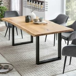 Schlussverkauf ✔️ Set Baumkantentisch & Samtstühle - Sylverta (fünfteilig) ? -Cassna shop set baumkantentisch samtstuehle in grau schwarz sylverta 02