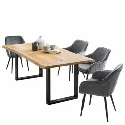Schlussverkauf ✔️ Set Baumkantentisch & Samtstühle - Sylverta (fünfteilig) ?