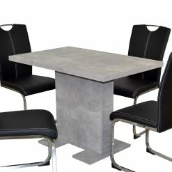 Bestpreis ? Tisch Betonoptik & Kunstlederstühle - Fulvios (fünfteilig) ? -Cassna shop tisch betonoptik kunstlederstuehle in schwarz mit schwinggestell fulvios 02