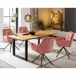 Am billigsten ? Tisch & Drehbare Samtstühle In Rosa - Jesse (fünfteilig) ✨