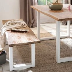 Neu ⭐ U-Gestell Tisch & 2 Bänke - Odiava (dreiteilig) ? -Cassna shop u gestell tisch 2 baenke aus akazie white wash eisen odiava 04