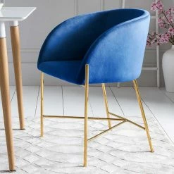 Bestpreis ? Weißer Esstisch & Armlehnstühle - Sacalla (fünfteilig) ? -Cassna shop weisser esstisch armlehnstuehle in blau gold sacalla 05