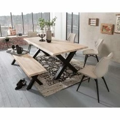 Budget ? White Wash Essgruppe Mit X-Fuß Tisch - Tilveta I (sechsteilig) ?